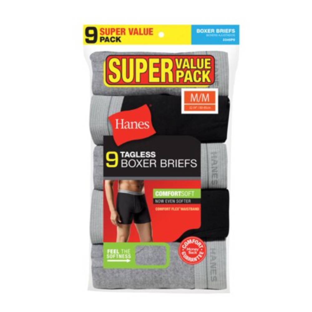 Boxer briefs Hanes 9 pack mens new size L waist 36-38" cotton